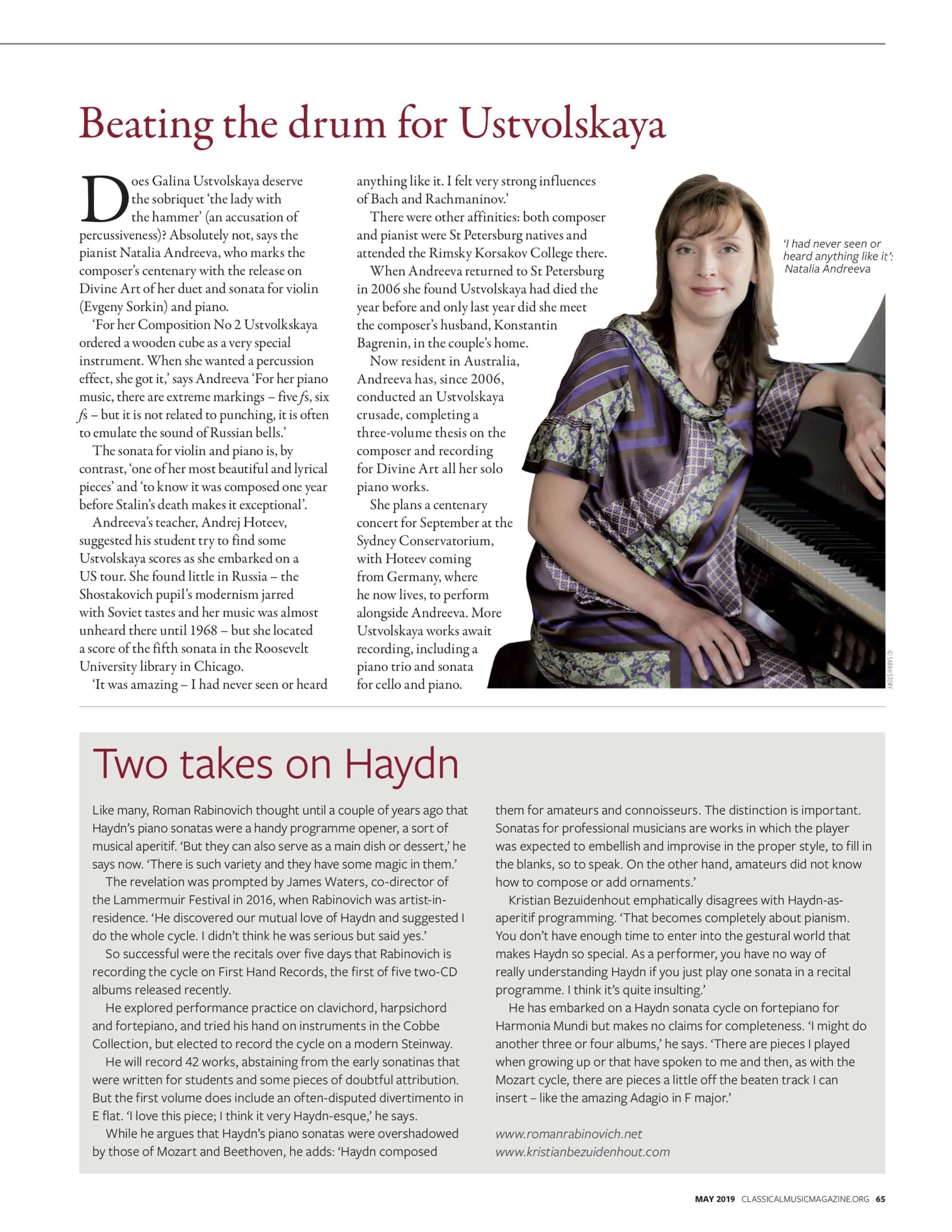 Classical Music Magazine May 2019 - amended Natalia Andreeva interview
