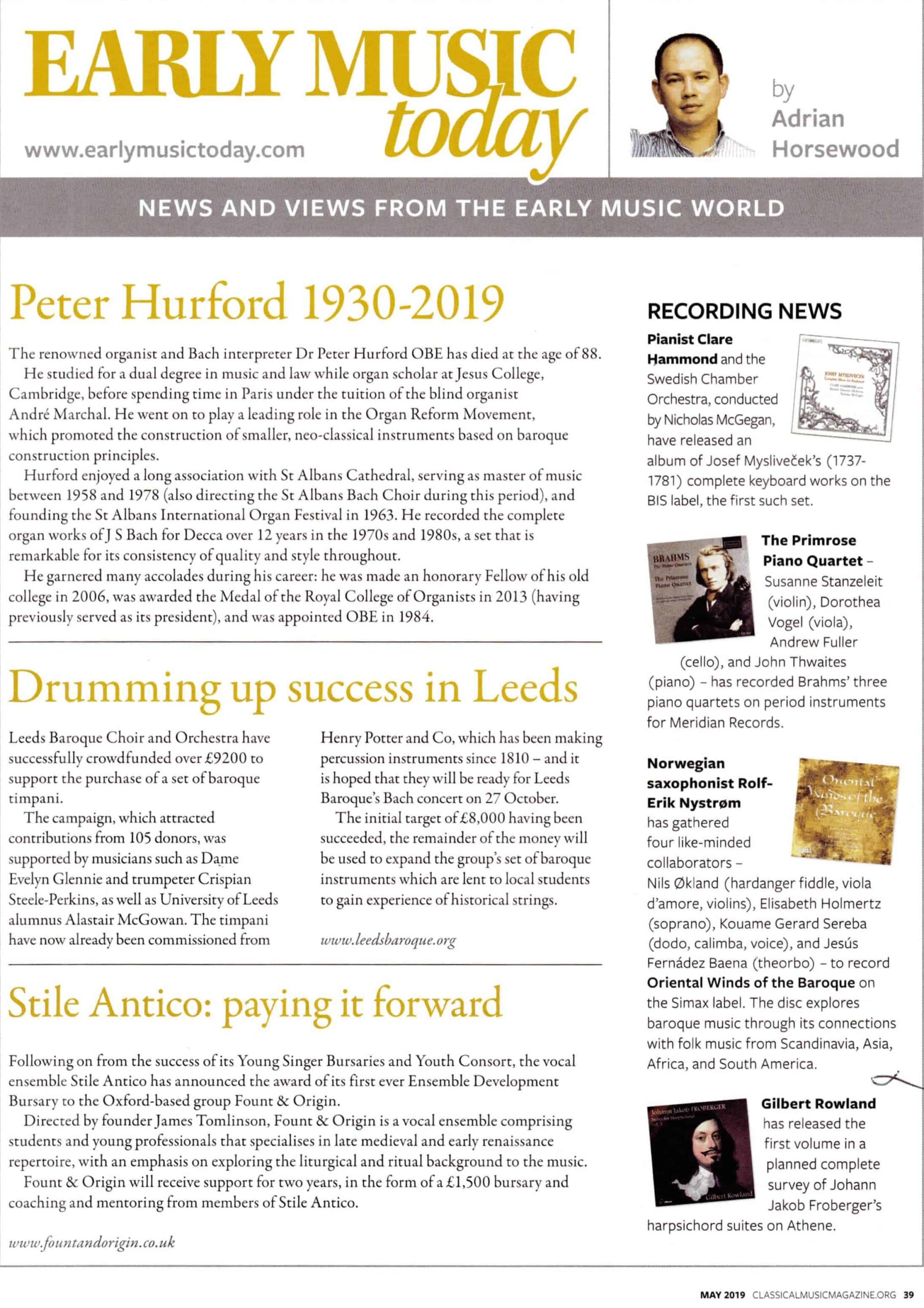 Early Music Today, May 2019